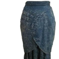 I just LOVE this authentic 1980s vintage Elsa Serrano acid wash jean skirt in a Fishtail/Mermaid design that is true couture. It has a great style that really accentuates the female shape nicely.  The Label size states 44 which translates to about a 2/3...or an XS. Grab it while you can. Mint condition. Has a zipper and metal snap button at the back.  Made in Argentina. Note: this is a heavy weighted skirt. Pre-washed Fitted Denim Bottoms, Fitted Cotton Stonewashed Bottoms, Fitted Stonewashed Denim Bottoms, Fitted Stonewashed Cotton Bottoms, Stonewashed Fitted Denim Bottoms, Fitted Pre-washed Denim Bottoms, Fitted Washed Denim Skirt, Fitted Washed Denim Blue Skirt, Fitted Denim Blue Washed Skirt