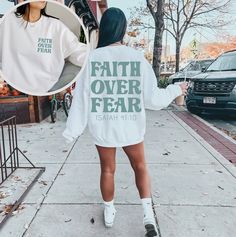 Faith Over Fear Graphic Tee, Faith Over Fear Hoodie, Christian apparel, Christian Tshirt, Graphic Christian Sweatshirt, Gift for Religious -If you would like any other color of t-shirt, sweatshirt, hoodie, etc., please let me know by sending a message. I will provide it for you. ----------- How to Order Your Custom Design T-shirt ---------- * Choose your t-shirt color * Choose your size * PLEASE make sure all your order's steps Unisex Soft-Style T-shirt The unisex soft-style t-shirt puts a new s Faith Over Fear Sweatshirt, Jesus Shirts Christian Clothing, Christian Sweatshirts, Faith Apparel, Aesthetic Christian, Jesus Sweatshirts, Christian Tshirt, Christian Sweatshirt, Clothes Aesthetic