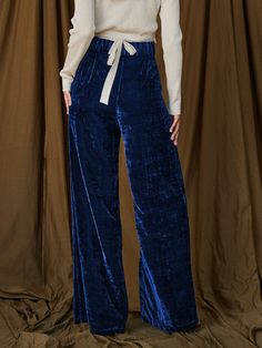 F00191457-603 High Waisted Trouser Pants, Velvet Drapes, Loose Trousers, Solid Color Pants, Gold Velvet, Leather Denim, Velvet Pants, Whistler, Wide Pants