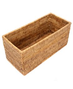 an empty wicker basket on a white background