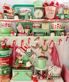 a shelf filled with lots of christmas items