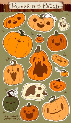 a bunch of pumpkins with faces on them