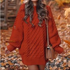 Burnt Orange Woman’s Sweater Dress *New* Arrives New Fall Cable Knit Dresses, Orange Sweater Dress, Lauren Kate, Burnt Orange Sweater, Orange Sweater, Burnt Orange Dress, Orange Sweaters, Midi Sheath Dress, Shift Dress Black