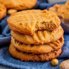 peanut butter cookies stacked on top of each other