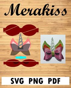 some paper bows and other items on a wooden surface with the words merakiss