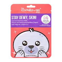 Tony Moly Face Mask, Animated Face, Seal Face, The Creme Shop, Animal Face Mask, Creme Shop, Cute Seals, Animated Animals, Beauty Regimen