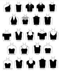 the basic silhouettes of women's tops and blouses, from front to back