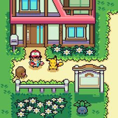 the pokemon house is shown in pixel art