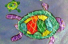 a drawing of a turtle with fish and seaweed on it's back side