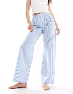 Cotton On poplin boyfriend boxer pajama pants in blue stripe | ASOS Cotton Wide Leg Sleepwear, Blue Summer Sleep Pants, Cotton Wide Leg Sleepwear For Lounging, Wide Leg Cotton Sleepwear, Cotton Wide-leg Sleepwear For Lounging, Cotton Wide Leg Sleepwear For Pajama Party, Blue Sleep Pants For Spring, Relaxed Fit Wide Leg Sleepwear For Pajama Party, Blue Spring Sleep Pants