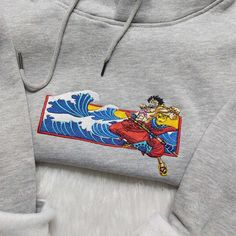 Luffy Embroidered Shirt, One Piece Embroidered Sweatshirt, Anime Embroidered Hoodie Anime Prints, One Piece Hoodie, Embroidered Apparel, Maroon Hoodie, Embroidered Shirts, Embroidery Hoodie, Anime Hoodie, Embroidered Sweatshirt, Blue Sweatshirt