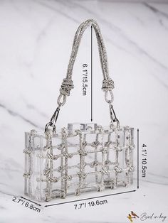 BirdinBag - Clear Rhinestone Box Bag: Elegant Bride Purse for Weddings, Proms, and Parties Bride Purse, Silver Bag, Bridal Purse, Silver Bags, Bag Elegant, Elegant Bride, Box Bag, Prom Party, Clear Rhinestones