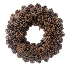 a pine cone wreath on a white background