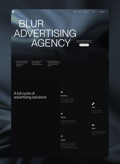 the website for blur advertising agency is displayed on a black and white background with an image of