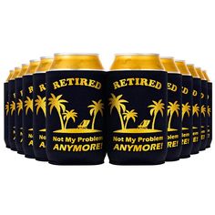 PRICES MAY VARY. STYLISH DESIGN - Set of 12 "Retired, Not My Problem Anymore!" Can Coolers! Perfect for Retirement Party Decorations Black Gold Parties and will make you even famous on Instagram and Snapchat! Long Lasting + Reusable: Keeps your beverage cool and your hands dry! made out of thick, neoprene material - our holders are meant to be reused! Perfect for anyone who likes to keep their beverages cold! this 12-pack premium sleeves are a great way to keep those drinks icy cold until the pa Party Decorations Black, Black And Gold Party Decorations, Retirement Party Favors, Retirement Gifts For Men, Beer Sleeve, Gold Gallery, Retirement Party Decorations, Retirement Celebration, Funny Retirement Gifts