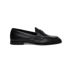 Women’s black leather penny loafer Black Wingtip Platform Loafers, Classic Platform Loafers With Leather Sole For Business, Classic Black Platform Loafers For Formal Occasions, Black Wingtip Platform Loafers For Formal Occasions, Timeless Black Loafers For Business Casual, Timeless Black Business Casual Loafers, Timeless Black Loafers For Business, Timeless Black Business Loafers, Timeless Black Brogue Loafers