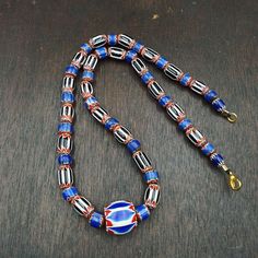 Antique Venetian inspired African Blue & Black Chevron Beads Necklace Antique Venetian inspired African Blue Glass Chevron Beads Necklace * Condition: Good to fair.  * See picture with Size measurement tool for size comparison.  * Strand Length24 inches * Brand: Unbranded  * Style: Beaded  * Type: Necklace Additional information: Venetian Chevron beads are the most beautiful, recognizable and collectable of all of the Venetian Trade Beads. Chevrons beads are made by a multi-part pr Chevron Beads, Star Mold, The Venetian, Necklace Antique, Black Chevron, Size Comparison, Trade Beads, Beads Necklace, Chain Styles