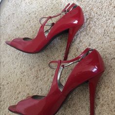 New, Never Worn, Size: 8, Color: Red Patent. Ankle Strap, Peep Toe Style. Looks Very Elegant And Stylish. Red Fitted Heels With Heel Strap, Fitted Red Heels With Heel Strap, Fitted Red Heels With Open Heel, Red Fitted Open Heel Heels, Fitted Red Open Heel Heels, Red Almond Toe Heels With Heel Strap, Patent Heels, Style Looks, Guess Shoes