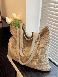 Bird in Bag - Womens Knitted Shoulder Bag Handbag - Travel Tote Capacity Shopping Tote Bag, Crochet Bags, Tote Handbag, Travel Tote, Knitting Women, Bird In Bag, Handle Bag, Womens Tote, Color Khaki