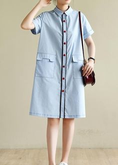 Loose light blue dress silhouette lapel pockets box summer shirts

 Materials used: cotton blended

Measurement:Size L/US16-18/EUR44   
Shoulder 39cm / 15.21"
Sleeve length 19cm / 7.41"
bust 102cm / 39.78"
length 96cm / 37.44"


Size XL/US16-18/EUR44   
Shoulder 40cm / 15.6"
Sleeve length 20cm / 7.8"
bust 106cm / 41.34"
length 97cm / 37.83"



We ship worldwide.

Tracking numbers provided for all orders. Spring Shirt Dress With Collared Neckline And Pockets, Collared Cotton Shirt Dress In Solid Color, Casual Half Sleeve Shirt Dress With Button Closure, Casual Collared Shirt Dress In Solid Color, Casual Collared Solid Color Shirt Dress, Casual Cotton Shirt Dress In Solid Color, Spring Collared Shirt Dress With Buttoned Pockets, Spring Cotton Shift Shirt Dress, Collared Shirt Dress With Pockets