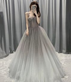 Gray tulle sequins long prom dress A line evening gown · Little Cute · Online Store Powered by Storenvy A Line Evening Gown, Prom Dress A Line, Tulle Long Prom Dress, Grey Evening Dresses, Grey Prom Dress, Formal Dresses Graduation, Long Formal Gowns, Gray Gradient, A Line Evening Dress