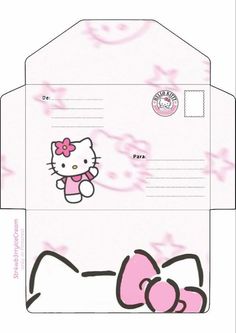 an open envelope with hello kitty on the front and pink bow at the bottom,