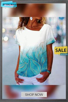 Women's T Shirt Tee Pink Blue Purple Graphic Print Short Sleeve Casual Weekend Basic V Neck Regular Abstract Painting S Blue Graphic Print Short Sleeve Blouse, Blue Crew Neck Blouse For Summer, Light Blue Crew Neck Blouse For Summer, Summer Light Blue Crew Neck Top, Light Blue Crew Neck Blouse, Light Blue Crew Neck Top For Summer, Abstract Tshirt Design, Purple Graphic, Women's Outfits By Occasions