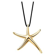 TIFFANY and Co. Elsa Peretti 18K Gold Starfish Pendant Necklace LARGE Stella Marina, Large Pendant Necklace, Starfish Pendant, Elsa Peretti, Silk Cord, Tiffany And Co, Gold Gold, Black Silk, Ribbon Bows