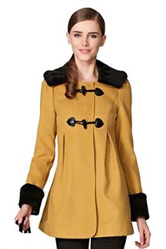 OSA Women Button Down Long Tunic Coat Winnter Autumn Warm Outwear Size L Yellow -- Want additional info? Click on the image. Long Tunic, Fur Collar, Fur Collars, Stay Warm, Apricot, Double Breasted