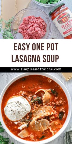 easy one pot lasagna soup with meat and cheese