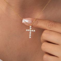 Experience the captivating allure of our exquisite 14k Gold Diamond Cross Pendant Necklace. Meticulously crafted with a seamless blend of elegance and spirituality, this breathtaking piece of fine jewelry is a true testament to exceptional craftsmanship. Alternatively, choose from our options of natural diamonds, lab-grown diamonds or dazzling moissanites at three different price points to fit your unique preferences and budget. Please check below to see specifications of each stone option. All Luxury Cross-shaped Diamond Jewelry, Spiritual White Gold Pendant Jewelry, Fine Jewelry With Diamond White Clavicle Chain, Fine Jewelry With Clavicle Chain In Diamond White, White Sterling Silver Diamond Necklace, Spiritual Clavicle Chain Cross Jewelry, 14k Gold White Diamond Necklace With Clavicle Chain, White 14k Gold Diamond Necklace With Clavicle Chain, White Diamond Necklace With 14k Gold Clavicle Chain