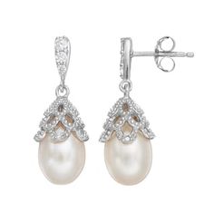 Sophie Miller Sterling Silver Dyed Freshwater Cultured Pearl & Cubic Zirconia Drop Earrings Long Pearl Earrings, Post Metal, Pearl Details, Pearl Earrings Wedding, Pearl Jewelry Wedding, Sterling Silver Drop Earrings, Pearl Set, Freshwater Cultured Pearls, Pretty Rings