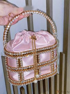 Pink Bucket Design, Anti Theft Bag, Circle Bag, Beaded Handbag, Color Champagne, Cute Purses, Style Minimalist, Bird In Bag, Mini Fashion