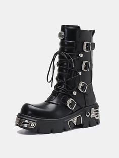 ❤︎Retro metal punk rock platform boots❤︎