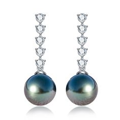 PRICES MAY VARY. The pair of earrings crafted in 10K solid white gold and hand-set with 9-10mm black Tahitian pearls. Each pearl has been hand-selected for its even shape and lustre, beautifully reflecting the light to enhance your natural beauty. Total 0.08ct moissanites dangle set in row to add a captivating sparkle. The combination of Tahitian black pearls and moissanites create an amazing visage of deep dark beauty and brilliance of moissanite's fire. Tahitian Black Pearls-Pearls are the mos Pearl Farm, Black Pearl Necklace, Black Pearls, Tahitian Black Pearls, Moissanite Earrings, Earring Crafts, Tahitian Pearls, Dark Beauty, Gold Earrings Dangle