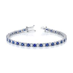 Alternating blue sapphire and white diamond bracelet set in 18K white gold. 57 total stones Total Carat Weight of 6.54 Measures 7 inches in length Straight Line, Sapphire Bracelet, White Gold Diamonds, White Diamond, Bracelet Set, Blue Sapphire, Diamond Bracelet, Sapphire, Angeles