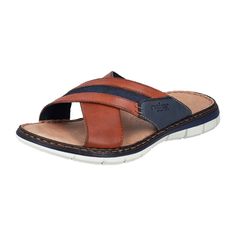 Rieker Men's FSK Sandals, Brown Rieker Men's FSK Sandals - Brown Upgrade your summer style with these durable and stylish Rieker Men's FSK Sandals. Crafted from smooth leather, these sandals feature a flat heel for all-day comfort. The normal width (G) provides a perfect fit, while the white sole adds a modern touch. These sandals are not only fashionable but also practical with their easy slip-on design. Step out in confidence with the reliable synthetic sole that ensures durability. Ideal for young adults seeking both quality and fashion in their footwear collection.   Material: Smooth Leather  Inner Material: Textile & Synthetic  Insole: Textile & Synthetic  Sole: Synthetic  Heel Height: 3cm  Heel Type: Flat  Shoe Width: Normal (G)  Removable Insole: No   Care Instructions: Remove dust Leather Slides With Ortholite Insole For Outdoor, Brown Leather Beach Sport Sandals, Brown Leather Sport Sandals For Vacation, Brown Rubber Sole Slip-on Sport Sandals, Outdoor Brown Sandals With Rubber Sole, Brown Outdoor Sandals With Rubber Sole, Brown Slides With Rubber Sole For Outdoor, Brown Outdoor Slides With Rubber Sole, Leather Slide Sport Sandals For Outdoor