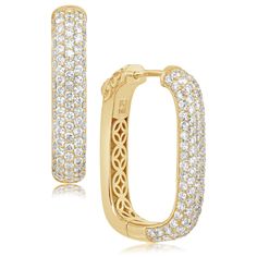 14K yellow gold diamond rectangle pave hoop earrings from the Reis-Nichols Collection. The earrings feature 198 round brilliant cut diamonds weighing approximately 2 ctw. Luxury Rectangular Diamond Earrings With Accents, Luxury Rectangular Cubic Zirconia Diamond Earrings, Pave Hoop Earrings, 2 Carat, Round Brilliant Cut Diamond, Round Brilliant, Gold Diamond, Hoop Earrings, Diamonds