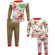 Has YOUR Elf on the Shelf appeared yet? What perfect pajamas to get everyone excited about Christmas! These super cute pajamas for boys feature the adorable Elf on the Shelf. Two pair of cotton pajamas are included. These are snug fitting to comply with safety regulations. Size: 6.  Color: Gray.  Gender: male.  Age Group: kids. Playful Christmas Sleepover Sets, Playful Christmas Loungewear Set, Playful Christmas Sleepwear, Playful Christmas Playtime Clothing Sets, Playful Christmas Playtime Sets, Pajamas For Boys, Cotton Pajamas, Cute Pajamas, Kids Clothes Boys