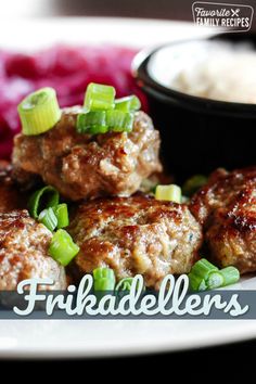 meatballs with green onions and gravy on a plate