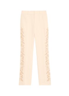 Find CINQ À SEPT Kerry Cutout Paisley Embroidery Straight-leg Pants on Editorialist. Cinq à Kerry 22 slim pants featuring cutwork embroidery on the sides with a paisley motif Approx. measurements: 2.9%22 rise; 33.5%22 inseam; 18%22 outseam Mid rise Side slip pockets; back welt pockets Full length Straight legs Hook and bar/zip fly Triacetate/polyester Lining: Polyester Dry clean Imported Model is 5'10%22/177cm. Elegant Embellished Summer Pants, Fitted Floral Embroidered Long Pants, Embellished Bottoms For Formal Spring Events, Fitted Floral Embroidery Long Pants, Elegant Embroidered Bottoms For Formal Occasions, Chic Embroidered Trousers, Spring Fitted Embroidered Pants, Spring Embroidered Fitted Pants, Fitted Luxury Pants For Spring