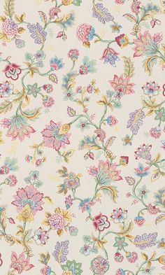 a floral wallpaper with many different colors and designs on the surface, including flowers