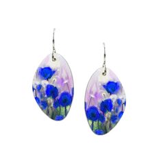 Experience the beauty of nature with our Misty Morning Flower Earrings! The gorgeous blue flowers against a misty background will catch everyone's eye. Lightweight and comfortable to wear. Earring Pendant is 1.1", total earring length is 1.5" (approximately). Sterling silver filled hook Material: Aluminum. Scratch resistant and waterproof, Ethically Sourced Materials from the USA Designed and handmade by artist Kathleen Hubbard's studio in Idaho. Lightweight and durable Made in the U.S.A. Handcr Blue Spring Earrings, Blue Spring Earrings For Pierced Ears, Light Blue Flower Jewelry For Spring, Blue Flower-shaped Spring Jewelry, Summer Light Blue Pierced Earrings, Blue Flower Earrings For Spring, Light Blue Jewelry For Spring Gift, Blue Flower-shaped Summer Earrings, Spring Blue Flower Earrings