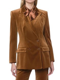 Enhance your outfit with this exquisite Alberta Ferretti double-breasted jacket. Made from a luxurious stretch cotton velvet blend, it showcases tonal stitching, a classic lapel, and buttoned cuffs for an elegant touch.

- Tailored silhouette  
- Two front pockets  
- Limited quantities available Velvet Jackets Women, Brown Blazer, Instagram Style, Velvet Blazer, Women's Jackets, Velvet Jacket, Double Breasted Jacket, Brown Fabric, Stretch Velvet