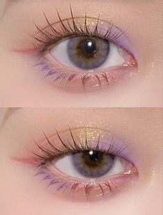 Easy Makeup Ideas Eyeliner, Soft Easy Makeup, Colorful Soft Makeup, Cute And Simple Makeup Looks, Soft Colorful Makeup, Goth Eye Looks, Subtle Colorful Eye Makeup, Creative Eye Makeup Design, Lavender Makeup