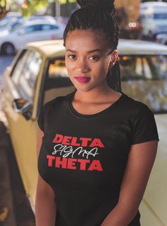 Delta Sigma Theta in Script Enrich your wardrobe with a versatile short sleeve tee. For a casual look, combine it with your favorite jeans, and layer it with a button-up shirt, a zip-up hoodie, or a snazzy jacket. Dress it up with formal trousers or chinos to achieve a more professional look.• 100% combed and ring-spun cotton• Comfortable fit• Crew neck• Cover-stitched collar• 2'' ribbed cuffs• Side-seamed Size guide XS S M L XL 2XL Shirt Length (inches) 27 28 29 30 31 32 Chest Width (inches) 16 Women Motivation, Delta Sigma Theta, Melanin Poppin, You Are Worthy, Girl T Shirt, You Are Enough, You Are Amazing, Cat T, Professional Look