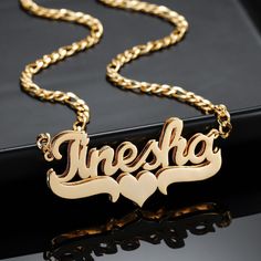 Custom Name plate Necklace in 14K Gold with underline heart accent personalized and custom-made with your desired text. Our double layer 3D nameplate jewelry is handcrafted with 14K Gold-filled Stainless Steel meaning it is waterproof, hypoallergenic, non tarnish, and everlasting! These are the perfect gifts for the King and Queen in your life. They scream elegance, luxury, and style all while being friendly to your pockets! DETAILS: ❣️NOW ALSO AVAILABLE IN CHILDRENS SIZE 14 inch chain length❣️ Nameplate Name Necklace For Valentine's Day Anniversary, Anniversary Nameplate Heart Necklace, Valentine's Day Nameplate Name Necklace For Anniversary, Valentine's Day Personalized Jewelry With Custom Text, Valentine's Day Anniversary Nameplate Necklace, Heart Pendant Name Necklace For Birthday Gift, Customized Heart Pendant Name Necklace For Birthday, Nameplate Heart Necklace For Anniversary Gift, Customized Heart Pendant Name Necklace For Birthday Gift