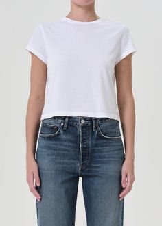 Adine Shrunken Tee in White front Cotton Cropped Hem T-shirt For Summer, Relaxed Fit Cropped T-shirt For Summer, Relaxed Fit Cropped T-shirt For Everyday, Trendy Cotton Cropped T-shirt For Everyday, Cropped Cotton T-shirt For Everyday, Boxy Fit Cropped Cotton T-shirt, Cropped Boxy Cotton T-shirt, Spring Cropped Cotton T-shirt, Relaxed Fit, White Cotton Short-length Top