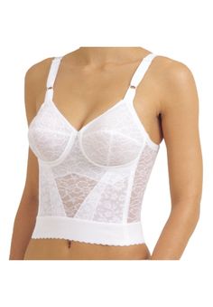 Unique "Expandable Cup" to accommodate fullness of bust. This longline bra is made with compressed fiber to maintain shape after washing. . Shapes like an underwire, without the wire. Hidden stretch undercup allows cup to expand where necessary. 2" bottom elastic support. Prevents rolling and helps keep bra in place. Made with compressed fiber to maintain shape after washing. Fiber cup enables attractive shaping of bust | Plus Size Women's Expandable Cups Longline Bra by Rago in White (Size 38 D