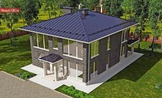 this is an artist's rendering of a two story house with a metal roof